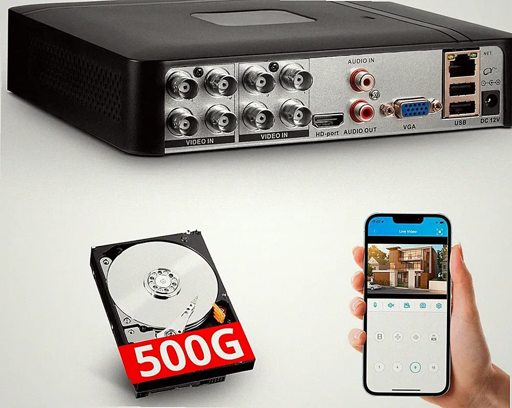 4/8 Channel H.265+ DVR 1080P HD with 500GB Hard Drive for Security Camera System