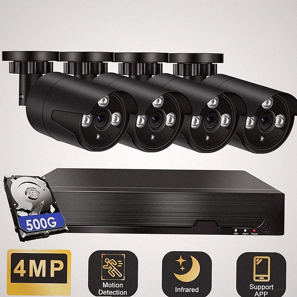 4CH 4MP Lite DVR CCTV Security Camera System Outdoor Color Night With Hard Drive