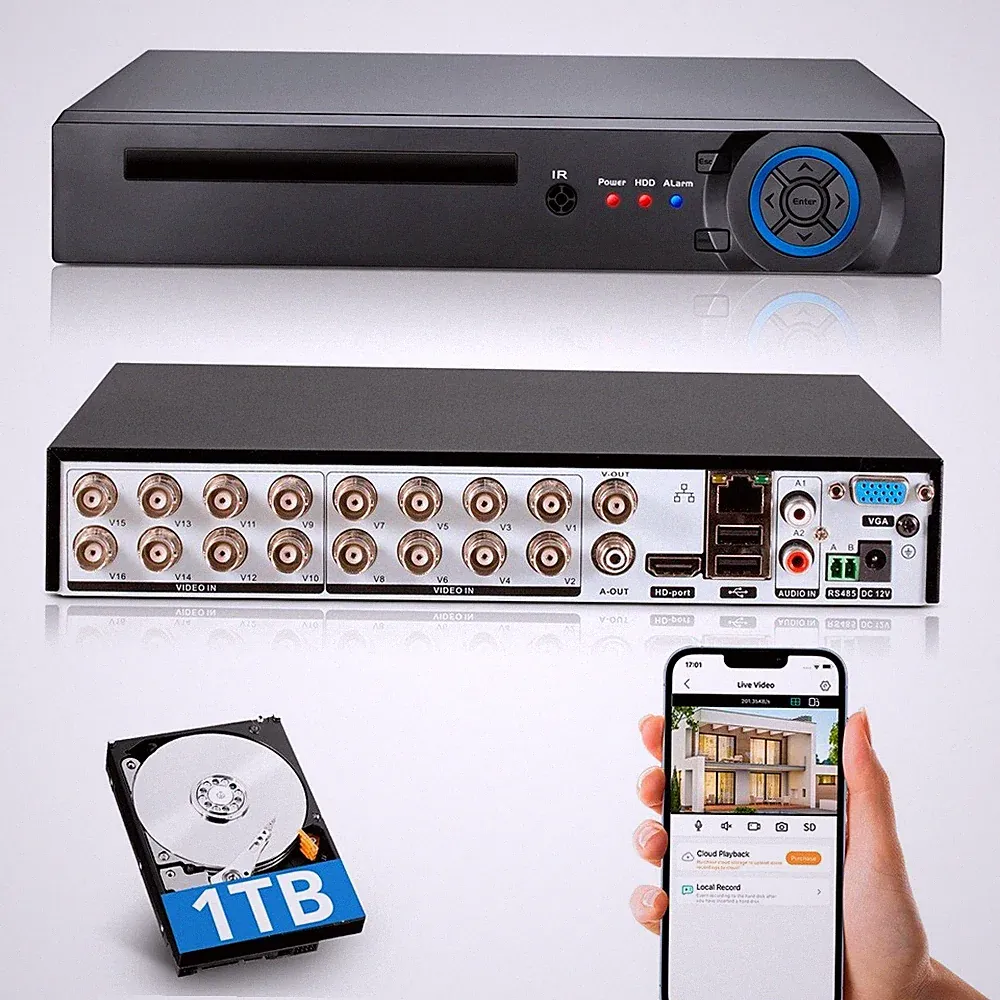 5in1 16CH DVR 1080P Lite CCTV Security Video Recorder with 1TB for Camera System
