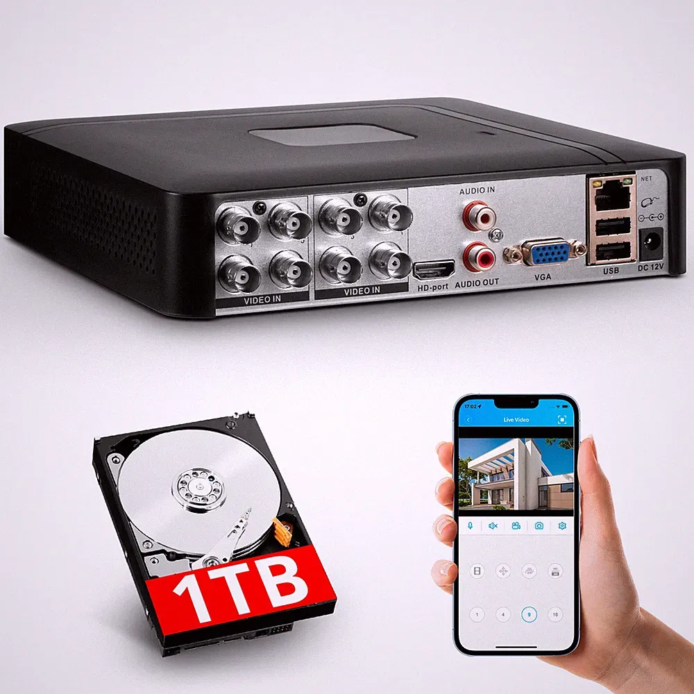8 Channel H.265+ DVR 1080P HD with 1TB Hard Drive for Security Camera System USA