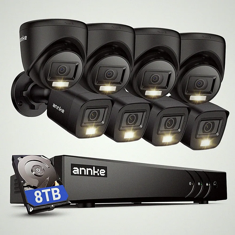 ANNKE 8CH 1080P H.265+ Security Camera System 3K Lite CCTV DVR Outdoor AI Kits