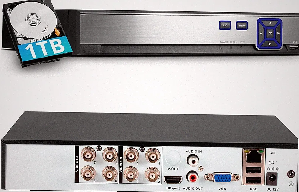 H.265+ 8CH Channel DVR for Security Camera System 1080P Recorder with 1TB HDD
