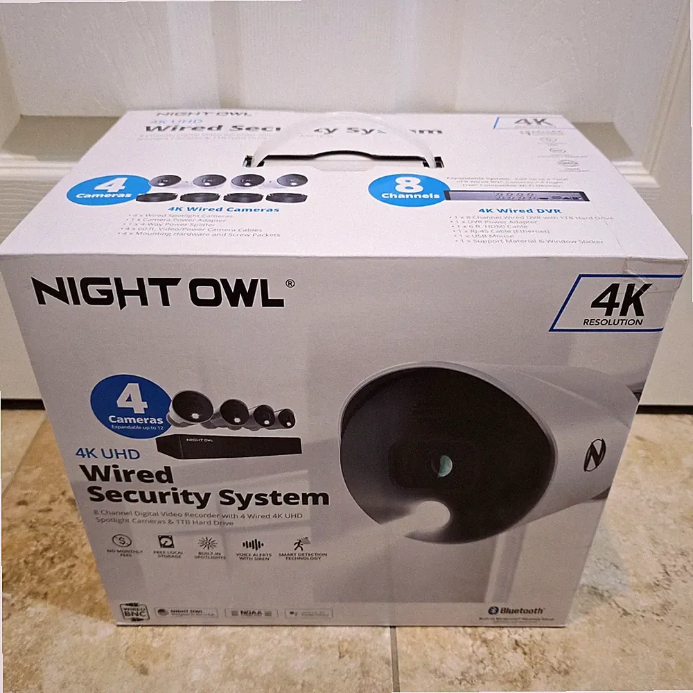 NEW Night Owl 8 Channel 4K Bluetooth DVR w/ 1TB Hard Drive & 4 Wired UHD Cameras