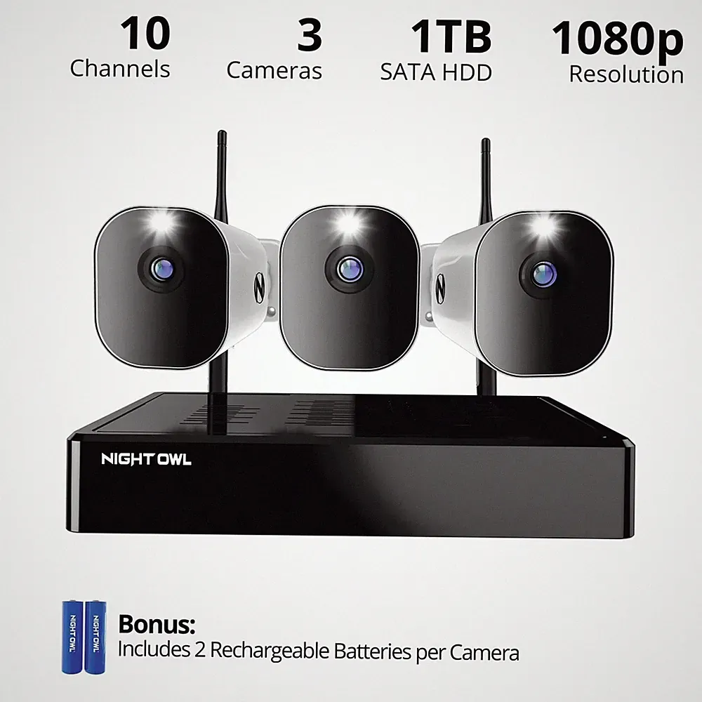 Night Owl 3Wireless Cameras NVR 1 TB Hard Drive Motion Detection 2way Audio New