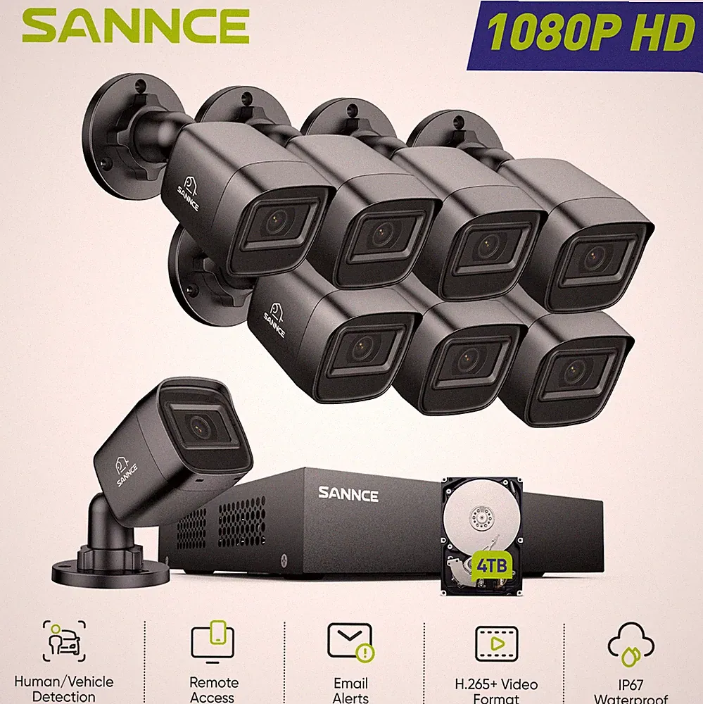 SANNCE 1080P 4CH 8CH 5IN1 DVR Home Security Camera System Outdoor Night Vision