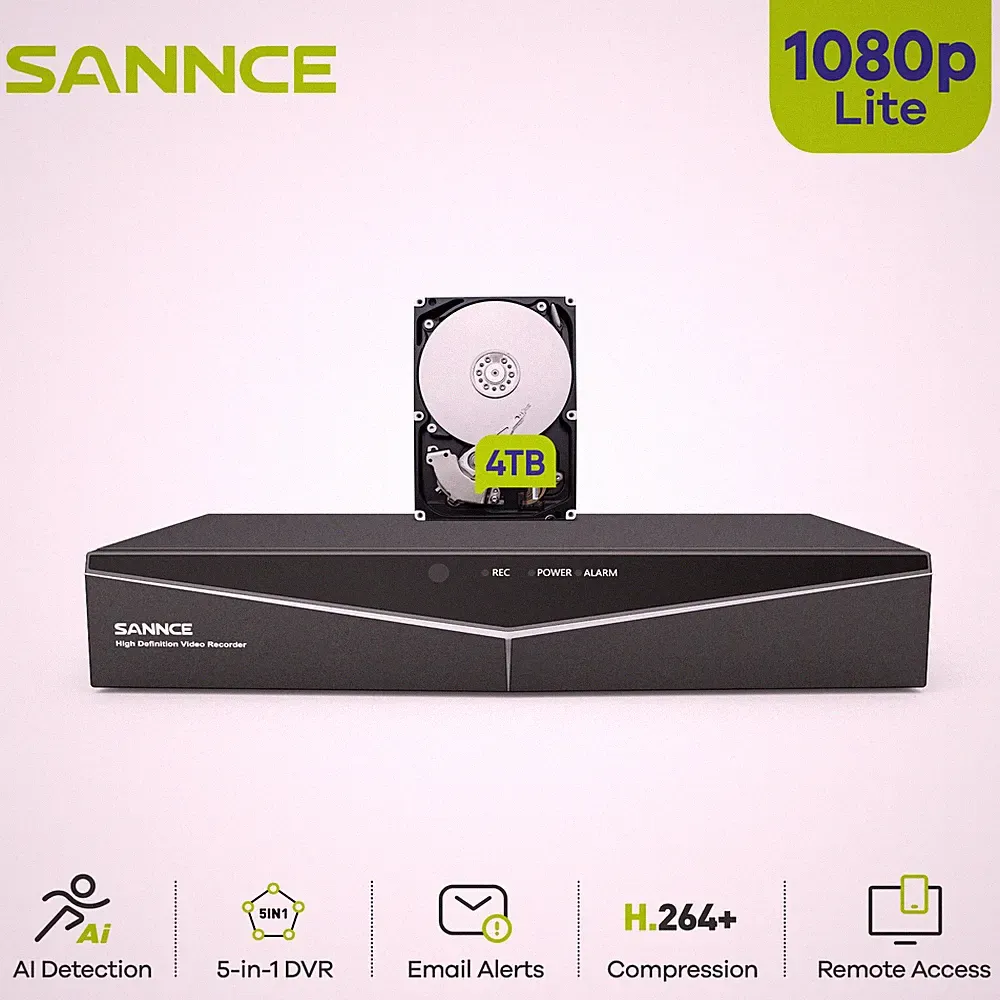 SANNCE 5in1 16CH DVR 1080P Lite CCTV Security Video Recorder for Camera System