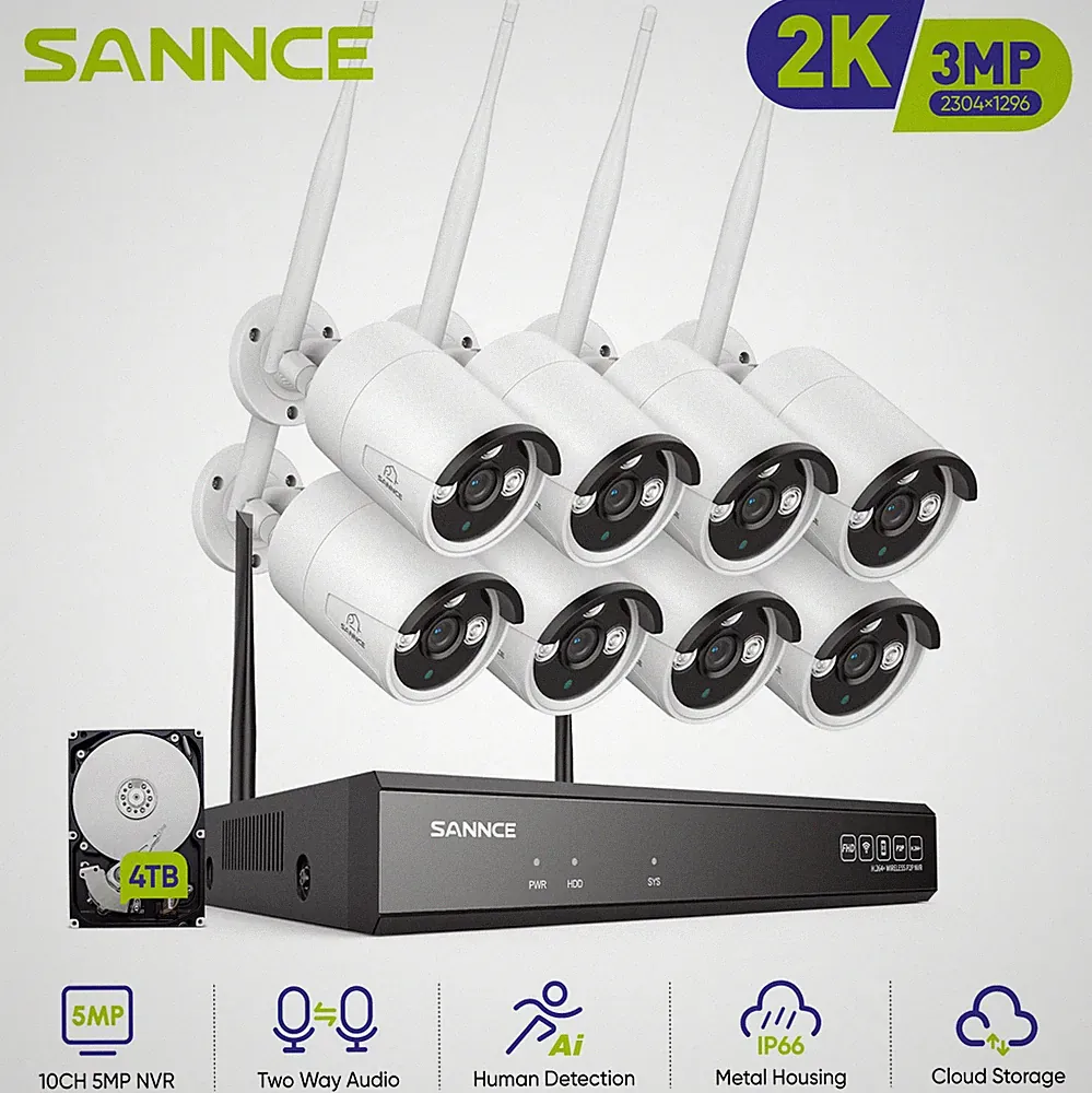 SANNCE Wireless 3MP Security Camera System 5MP 10CH NVR Two-Way Audio Recording