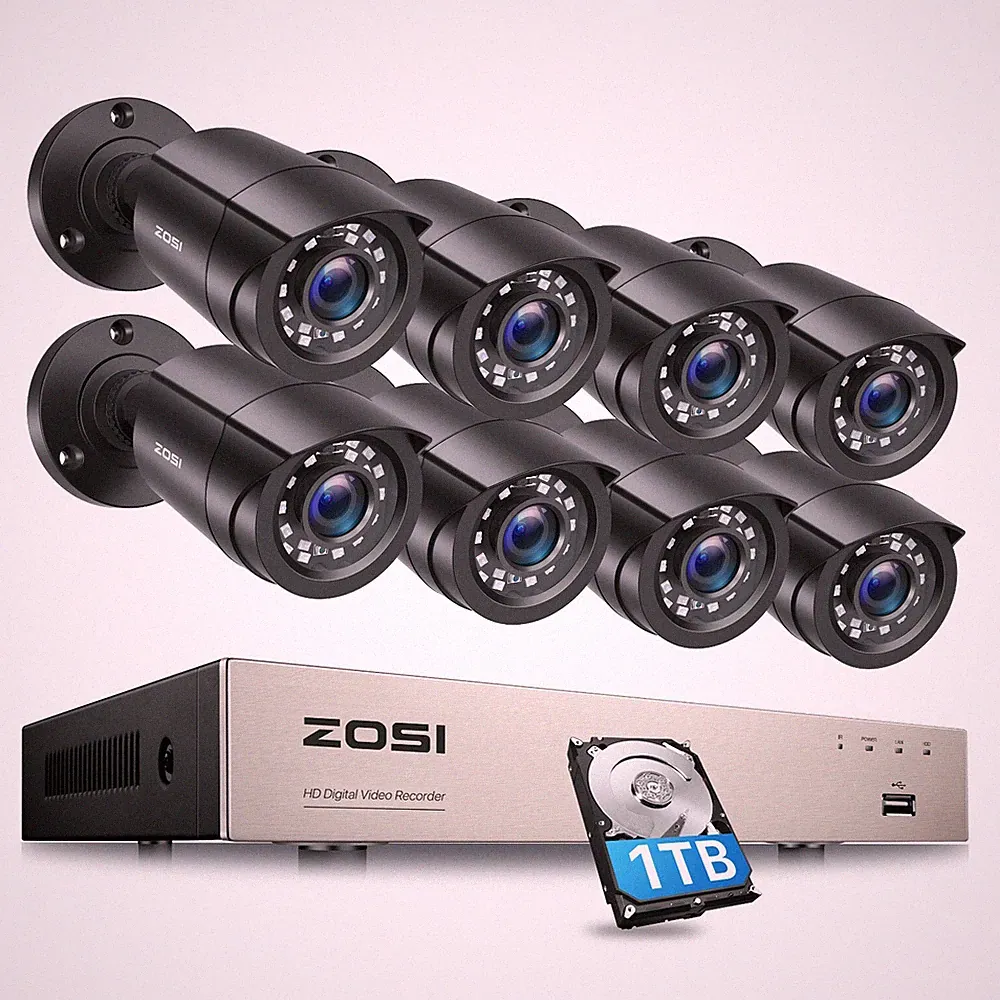 ZOSI 5MP Lite 8CH DVR 1080P Security Camera System with Hard Drive 1TB Outdoor