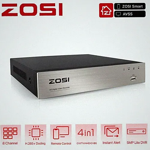 ZOSI H.265+8CH 5MP AI Lite DVR 0TB/1T/2T Hard Drive for Security Camera System